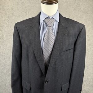 Baroni Blazer Mens 46R Navy Check 100% Wool Jacket Cassilstrona